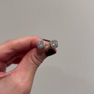 NEW Diamonique Cushion Halo Diamond Earrings